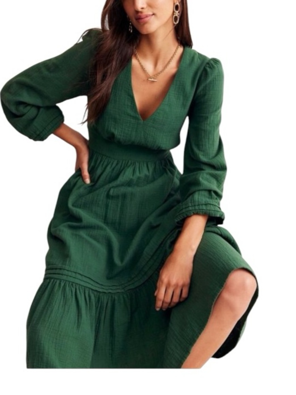 Boden Green Eve Tiered Cotton Midi Dress NWT Size 16 18 Plus Cottagecore - Picture 5 of 9